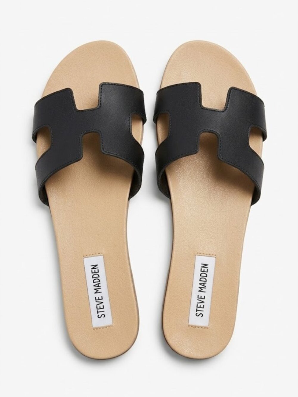 Steve Madden Hadyn Black H-Band Cutout Flat Slide Sandals